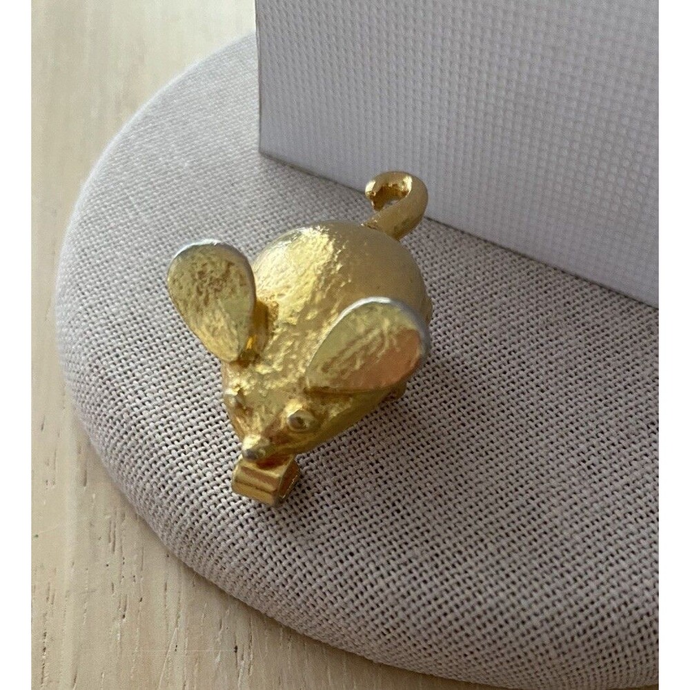 Vintage Mimi di N Mouse Miniature Gold Tone Scarf Clip Slide '73 Signed